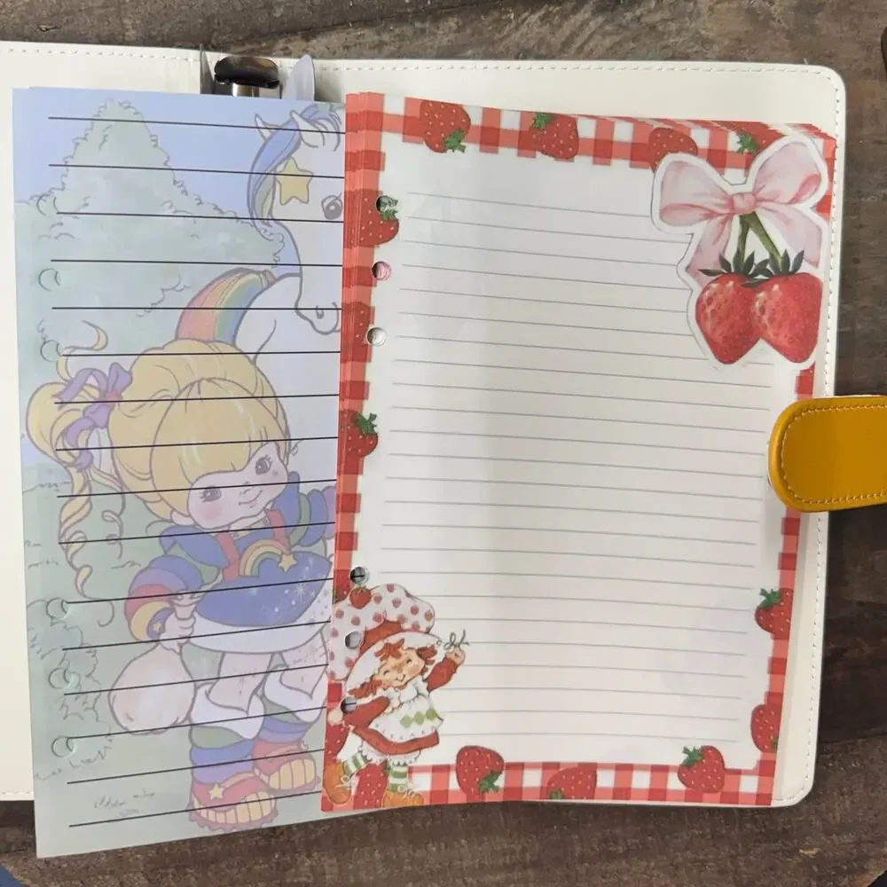 Rainbow Brite & Strawberry Shortcake Besties A5 6 ring binder with paper.